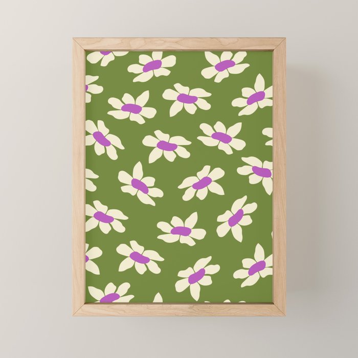 Olive and Purple - Retro Daisies  Mini Art Print Gallery Image 1
