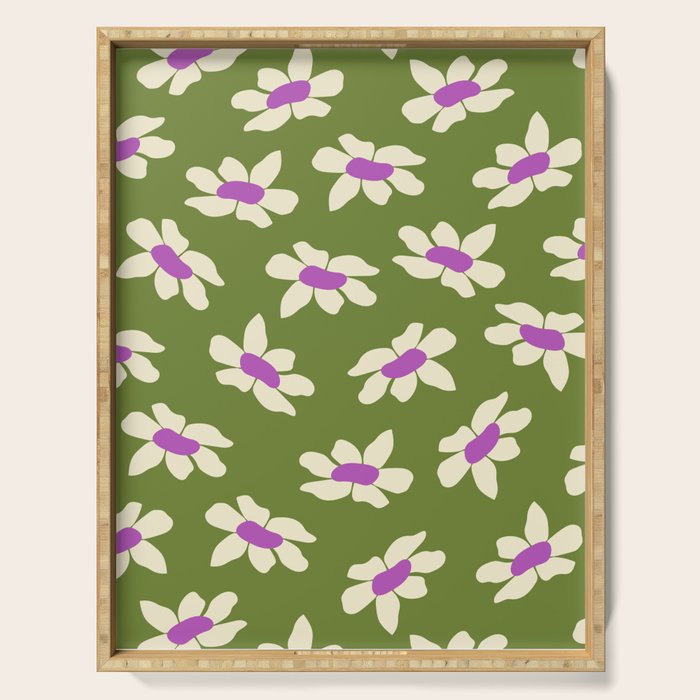 Olive and Purple - Retro Daisies  Serving Tray Gallery Image 1