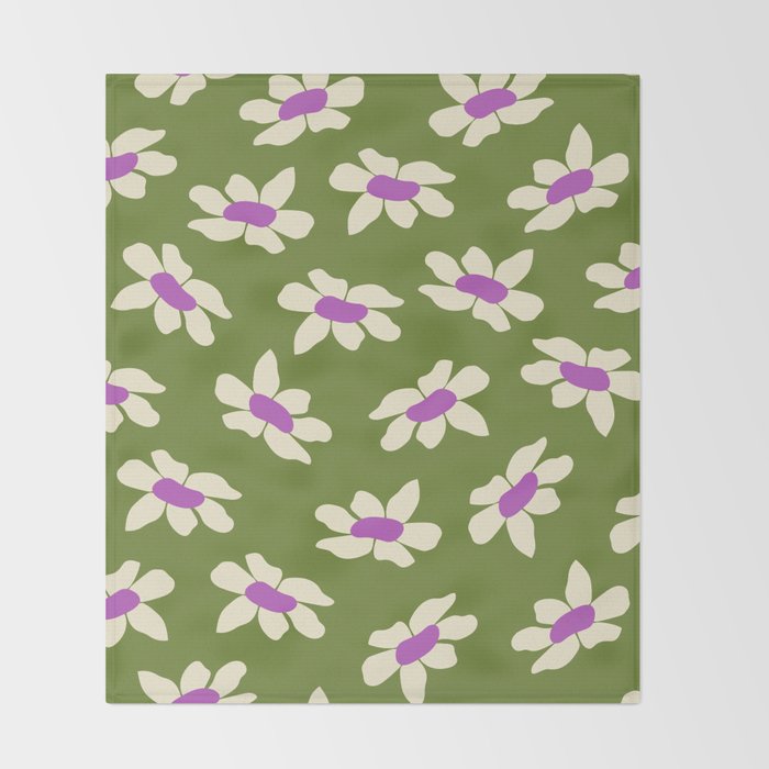 Olive and Purple - Retro Daisies  Throw Blanket Gallery Image 2