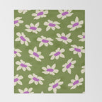 Olive and Purple - Retro Daisies  Throw Blanket Gallery Image 2