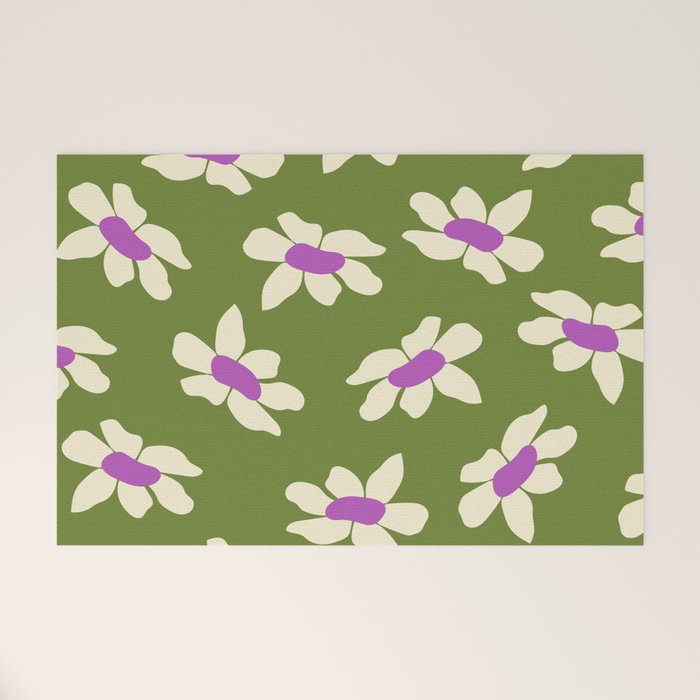 Olive and Purple - Retro Daisies  Welcome Mat Gallery Image 1