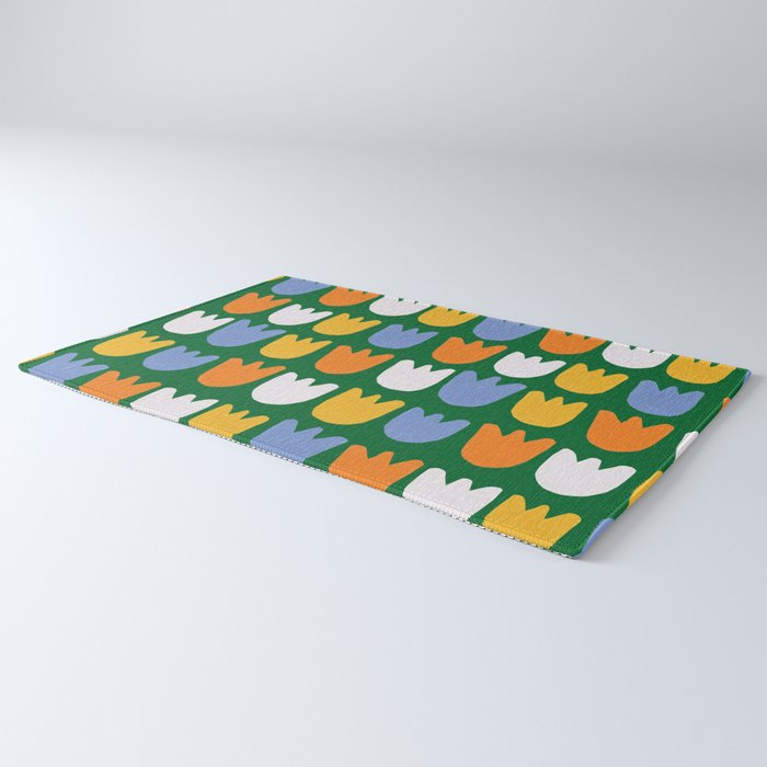 Rows of Tulips in Bloom in Forest Green & Orange Rug Gallery Image 3
