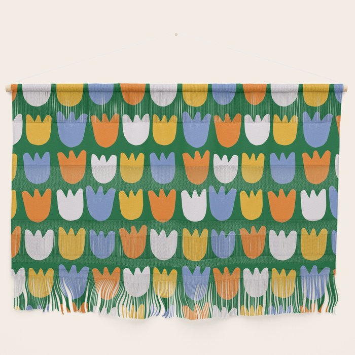 Rows of Tulips in Bloom in Forest Green & Orange Wall Hanging Gallery Image 1