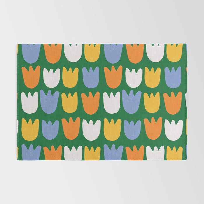Rows of Tulips in Bloom in Forest Green & Orange Rug Gallery Image 2