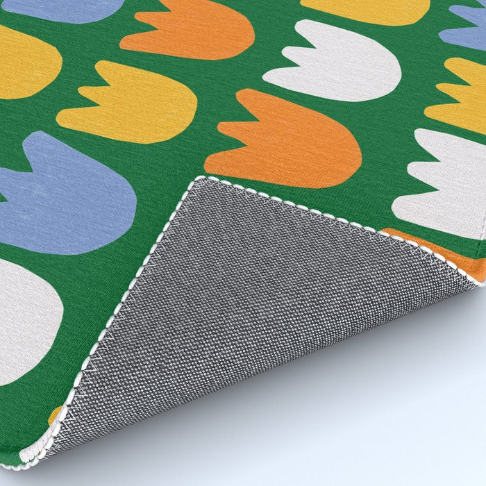 Rows of Tulips in Bloom in Forest Green & Orange Rug Gallery Image 4