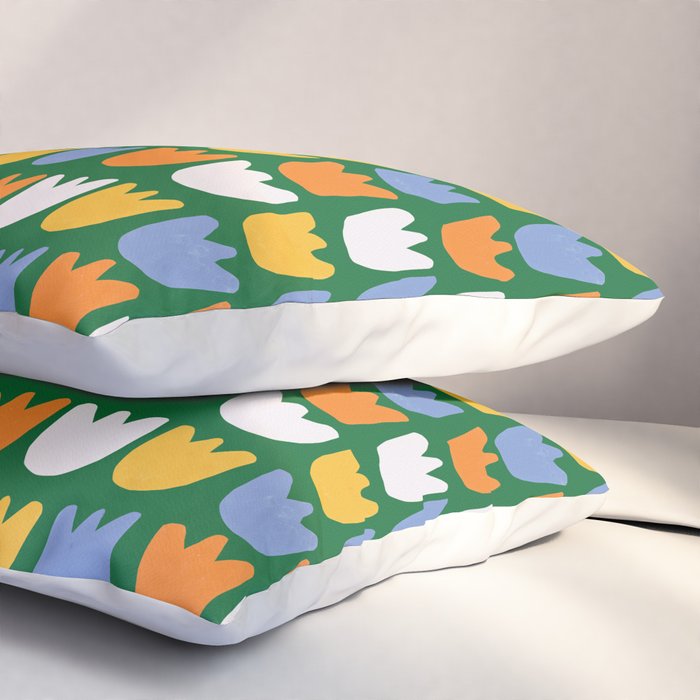 Rows of Tulips in Bloom in Forest Green & Orange Pillow Sham Gallery Image 3