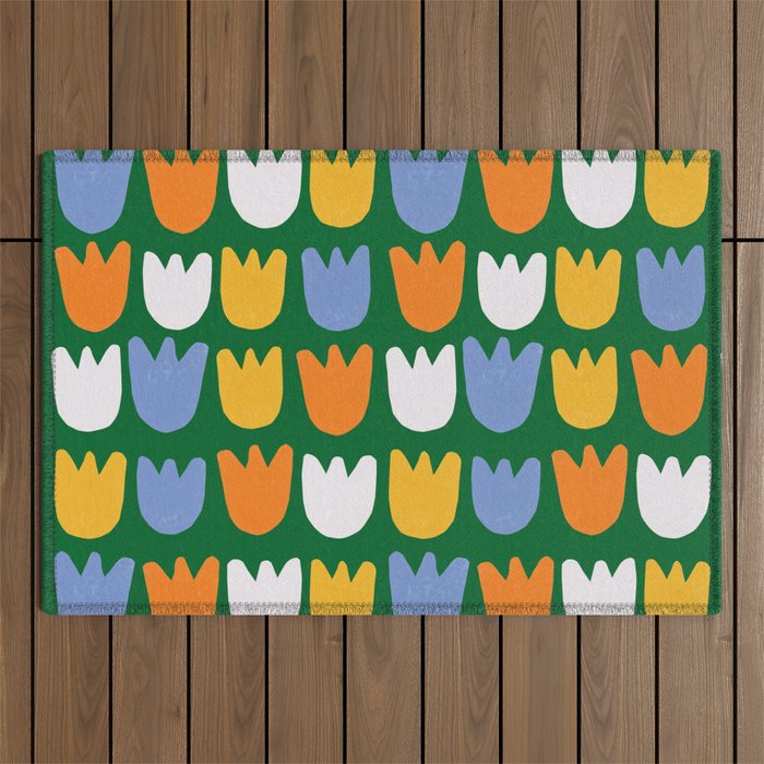 Rows of Tulips in Bloom in Forest Green & Orange Outdoor Rug Gallery Image 1