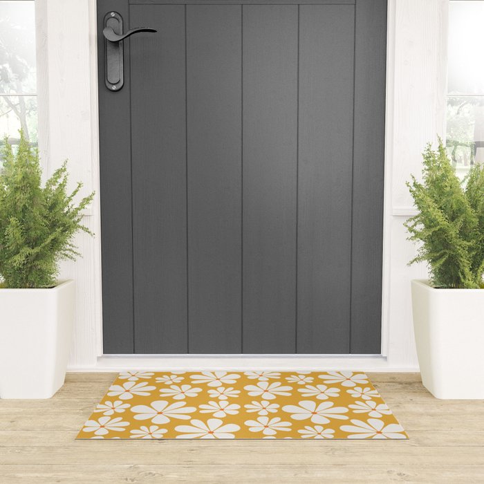 Retro Daisy Pattern - Golden Yellow Welcome Mat Gallery Image 3