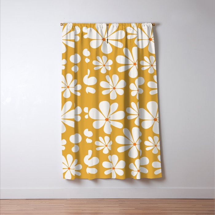 Retro Daisy Pattern - Golden Yellow Window Curtain Gallery Image 3