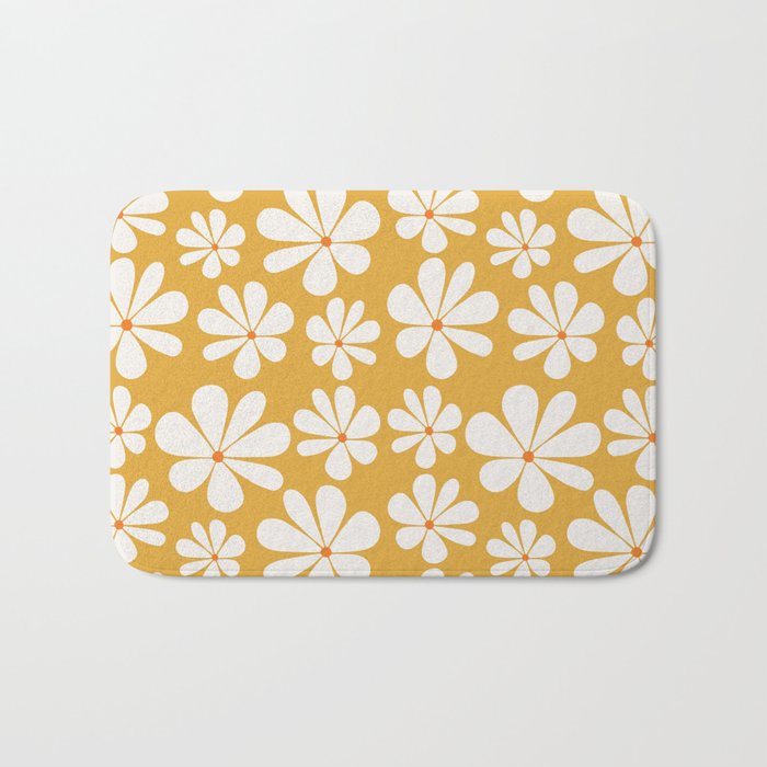 Retro Daisy Pattern - Golden Yellow Bath Mat Gallery Image 1