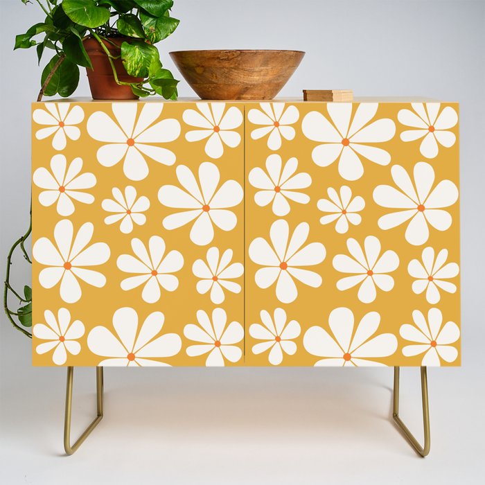 Retro Daisy Pattern - Golden Yellow Credenza Gallery Image 1