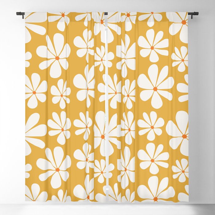 Retro Daisy Pattern - Golden Yellow Window Curtain Gallery Image 1