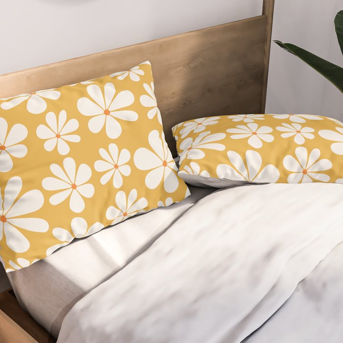Retro Daisy Pattern - Golden Yellow Pillow Sham Gallery Image 2