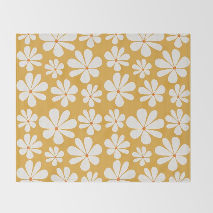 Retro Daisy Pattern - Golden Yellow Throw Blanket Gallery Image 2