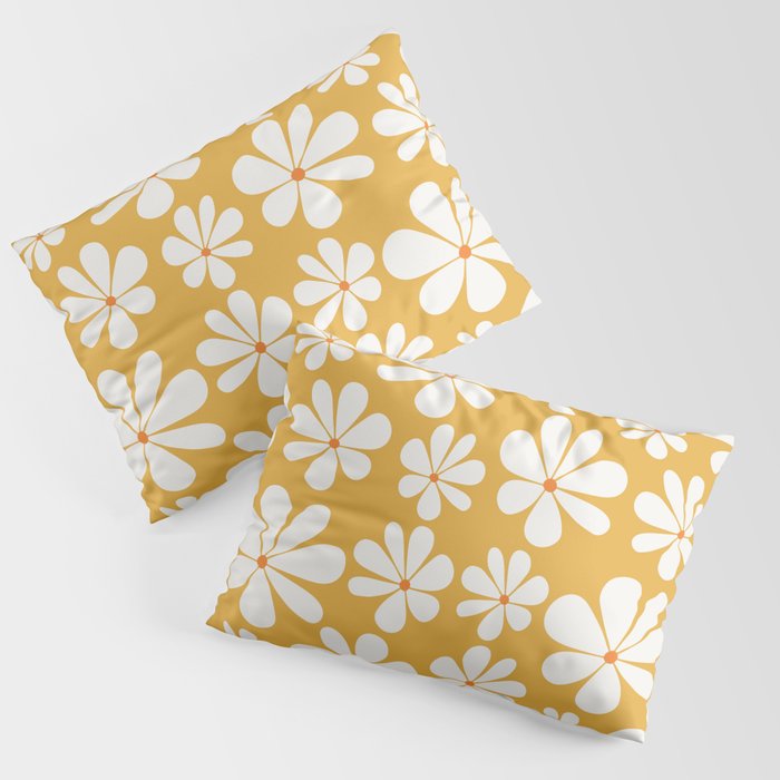 Retro Daisy Pattern - Golden Yellow Pillow Sham Gallery Image 1