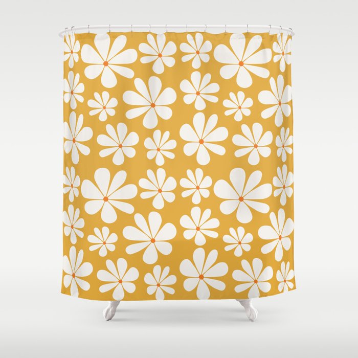 Retro Daisy Pattern - Golden Yellow Shower Curtain Gallery Image 1