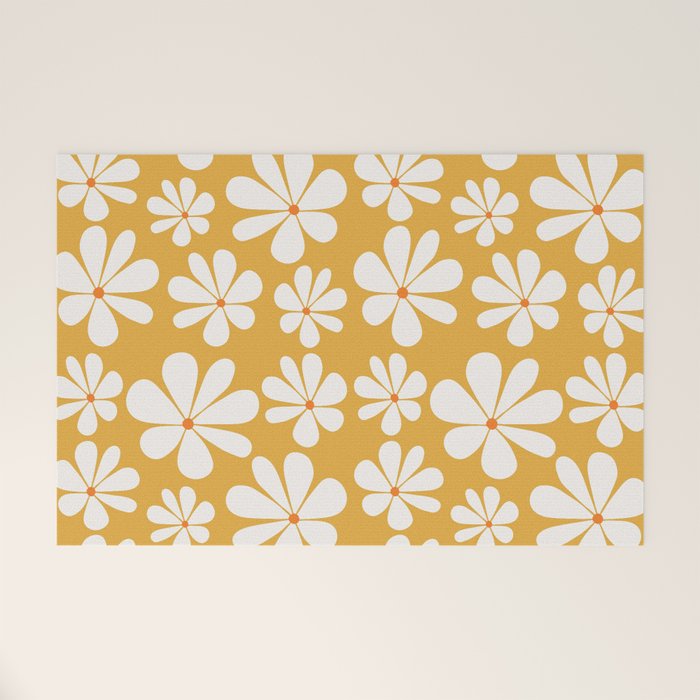 Retro Daisy Pattern - Golden Yellow Welcome Mat Gallery Image 1