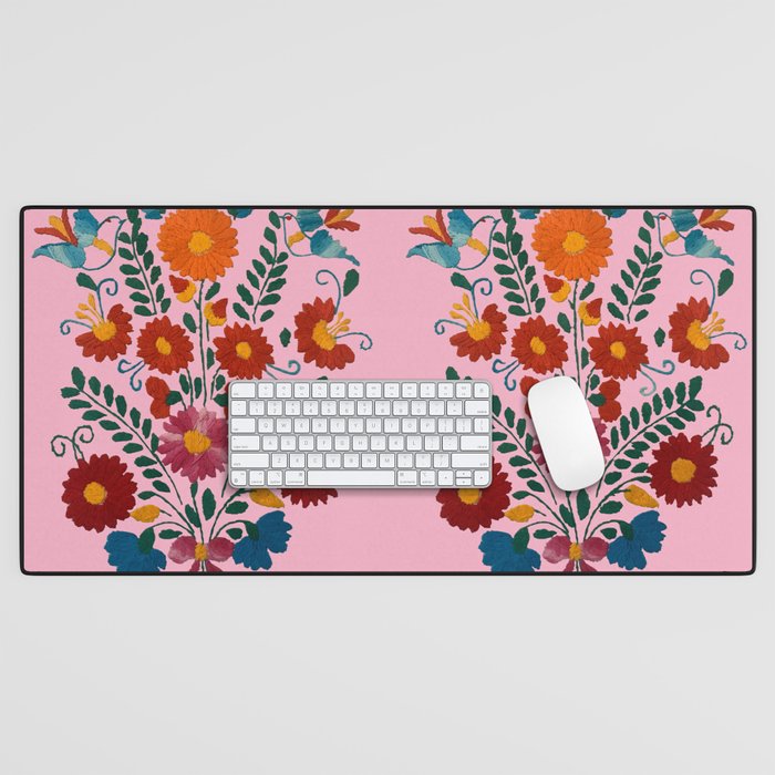 Mexican Blue Birds in Pink Desk Mat Gallery Image 1