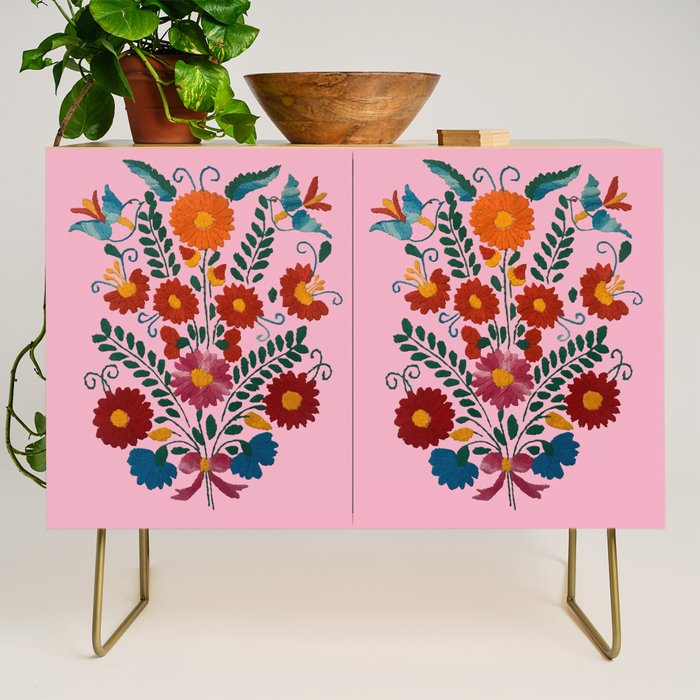 Mexican Blue Birds in Pink Credenza Gallery Image 1