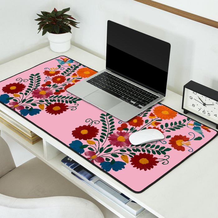 Mexican Blue Birds in Pink Desk Mat Gallery Image 2