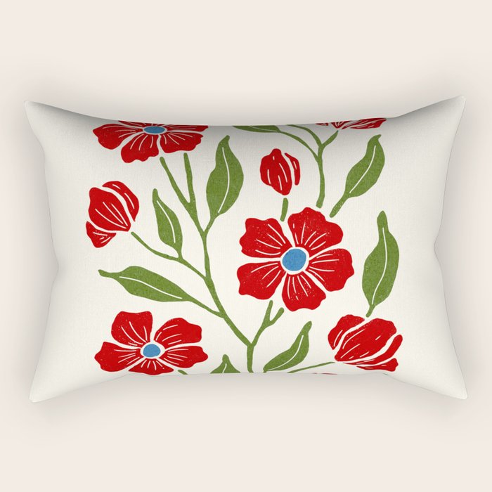 Charming Red Wildflowers Cottagecore Inspired  Rectangular Pillow Gallery Image 2