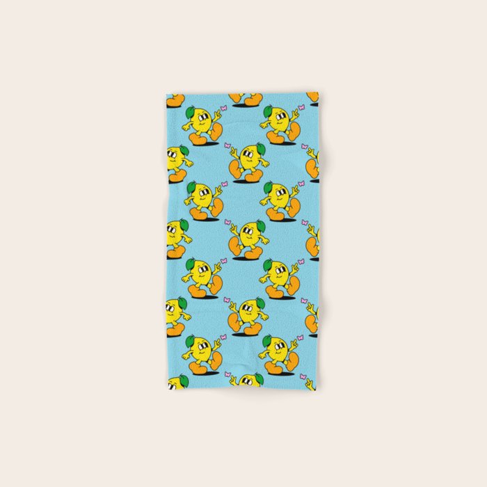 Funny retro lemon cartoon character pattern Bath Towel Gallery Image 1
