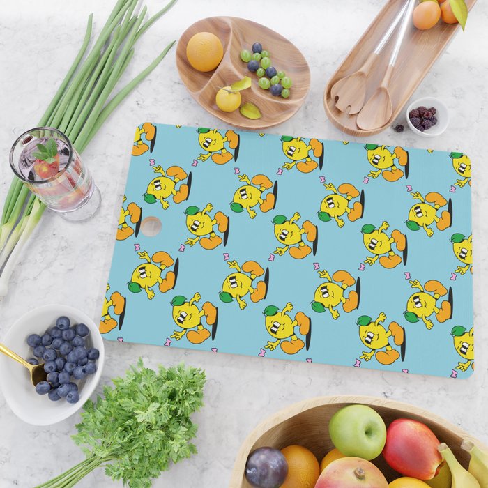 Funny retro lemon cartoon character pattern Cutting Board Gallery Image 2