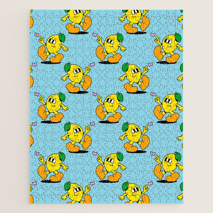 Funny retro lemon cartoon character pattern Jigsaw Puzzle Gallery Image 1