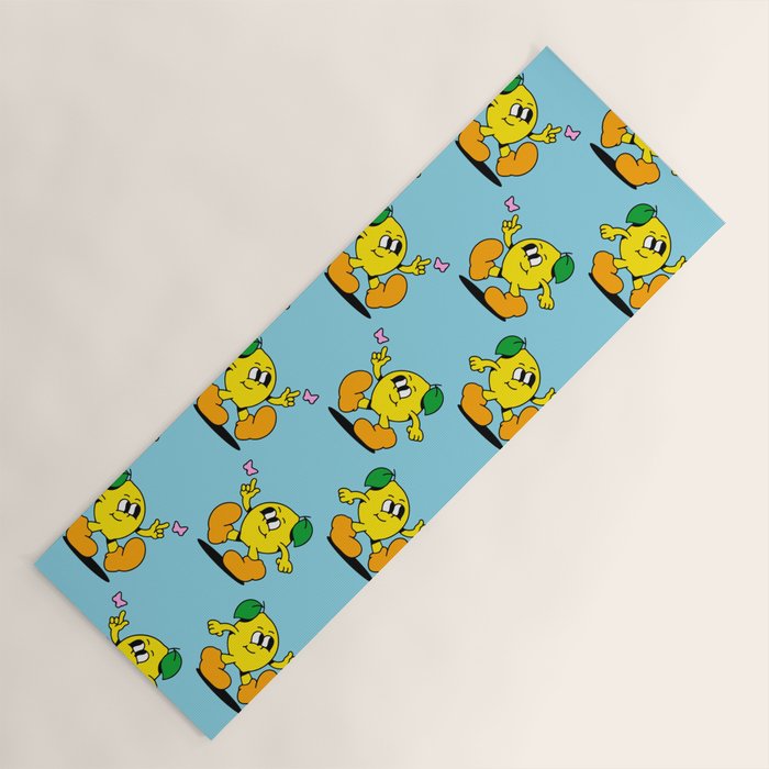 Funny retro lemon cartoon character pattern Yoga Mat Gallery Image 1
