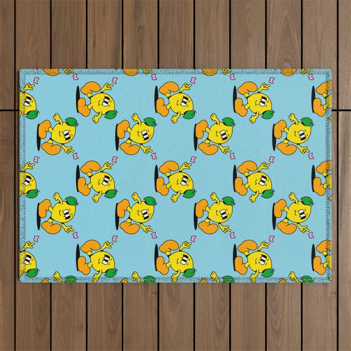 Funny retro lemon cartoon character pattern Outdoor Rug Gallery Image 1
