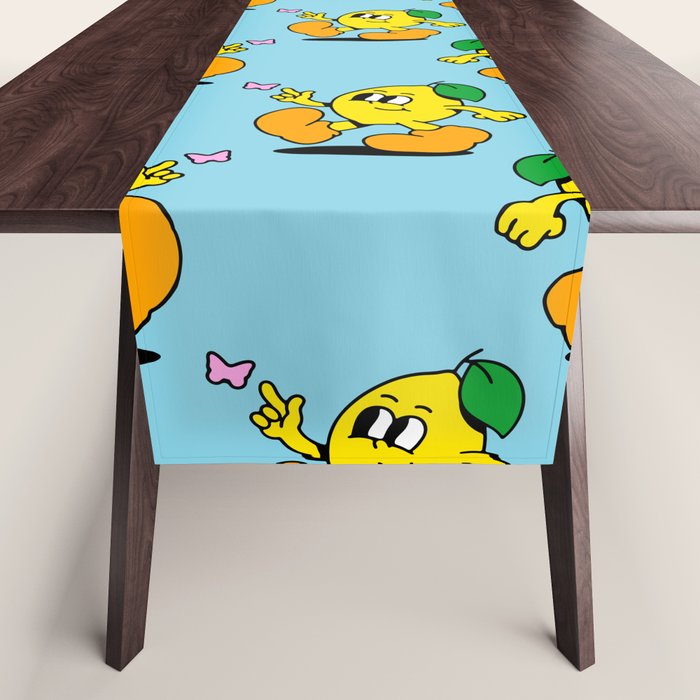 Funny retro lemon cartoon character pattern Table Runner Gallery Image 1