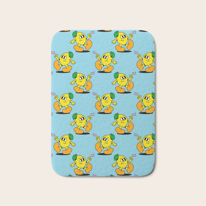 Funny retro lemon cartoon character pattern Bath Mat Gallery Image 1