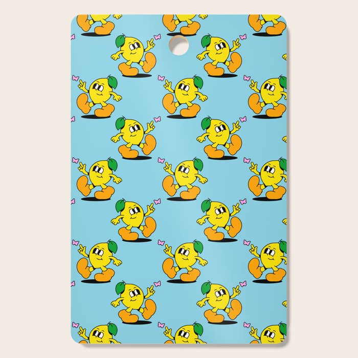 Funny retro lemon cartoon character pattern Cutting Board Gallery Image 1