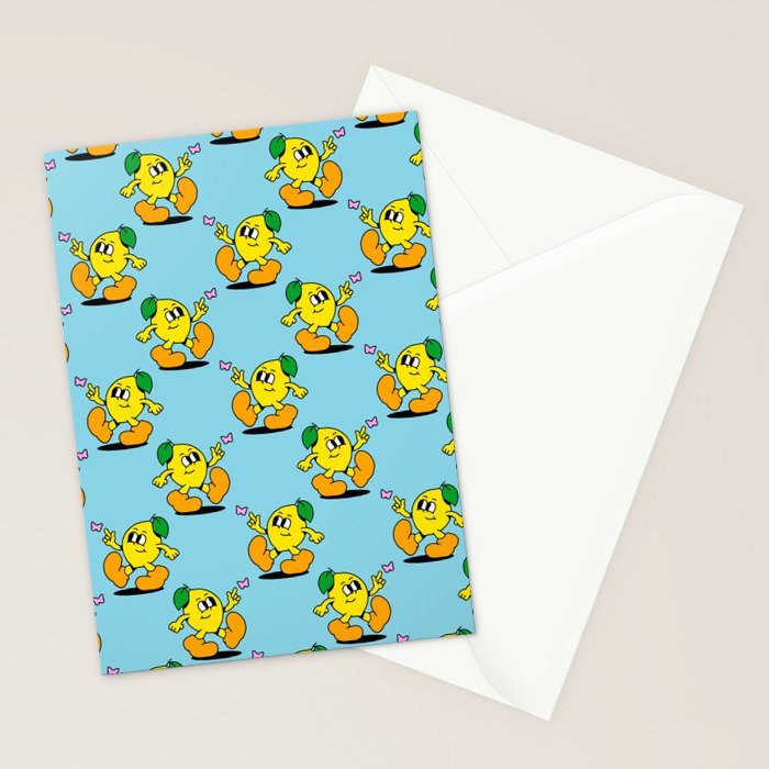 Funny retro lemon cartoon character pattern Stationery Card Gallery Image 2