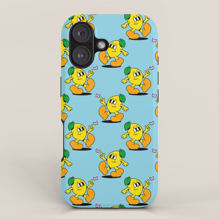 Funny retro lemon cartoon character pattern iPhone Case Gallery Image 1