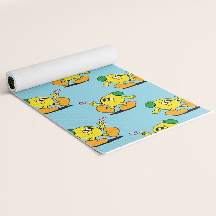 Funny retro lemon cartoon character pattern Yoga Mat Gallery Image 2