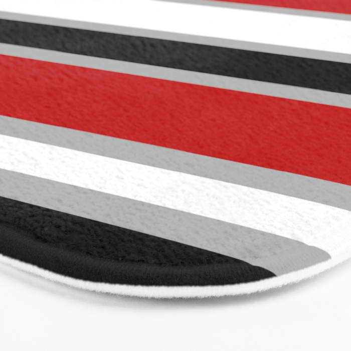 Modern Horizontal Stripes // Red, Gray, Black and White Bath Mat Gallery Image 3