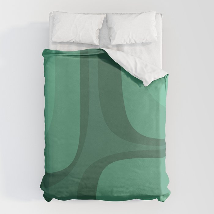 Retro Groove Mid Century Modern Minimal Abstract Emerald Green  Duvet Cover Gallery Image 6