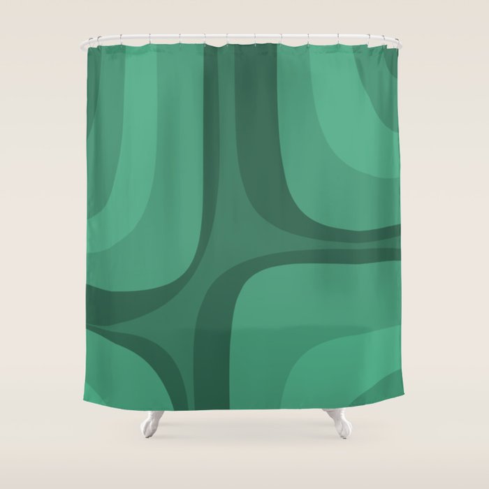 Retro Groove Mid Century Modern Minimal Abstract Emerald Green  Shower Curtain Gallery Image 1