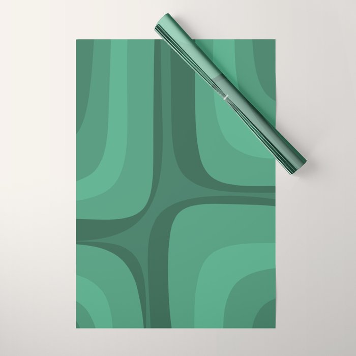 Retro Groove Mid Century Modern Minimal Abstract Emerald Green  Wrapping Paper Gallery Image 1