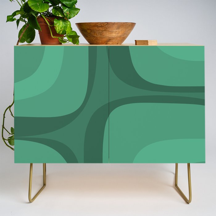 Retro Groove Mid Century Modern Minimal Abstract Emerald Green  Credenza Gallery Image 1