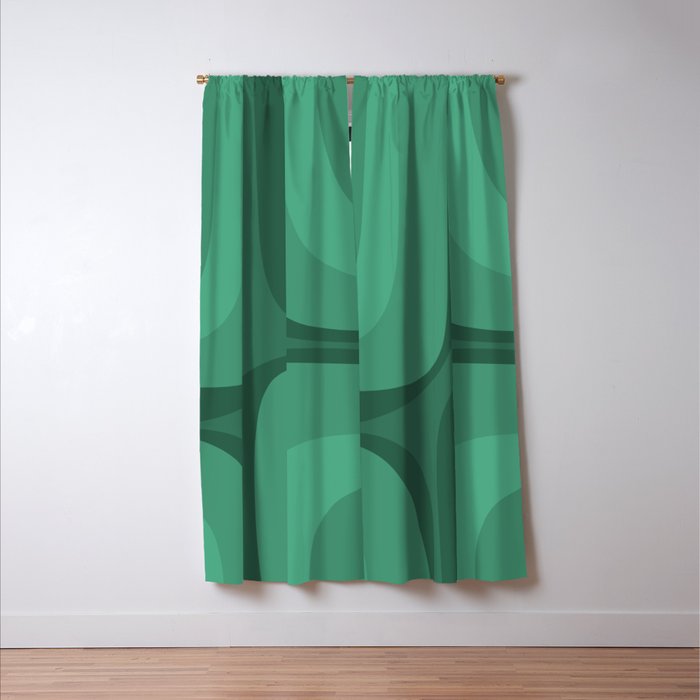 Retro Groove Mid Century Modern Minimal Abstract Emerald Green  Window Curtain Gallery Image 3