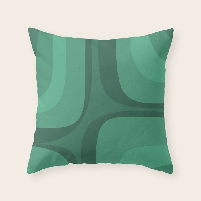 Retro Groove Mid Century Modern Minimal Abstract Emerald Green  Throw Pillow Gallery Image 1