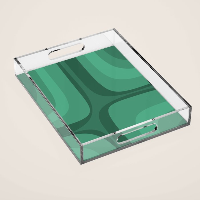 Retro Groove Mid Century Modern Minimal Abstract Emerald Green  Acrylic Tray Gallery Image 1