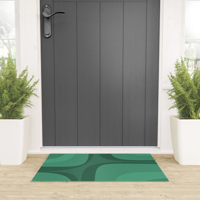 Retro Groove Mid Century Modern Minimal Abstract Emerald Green  Welcome Mat Gallery Image 3