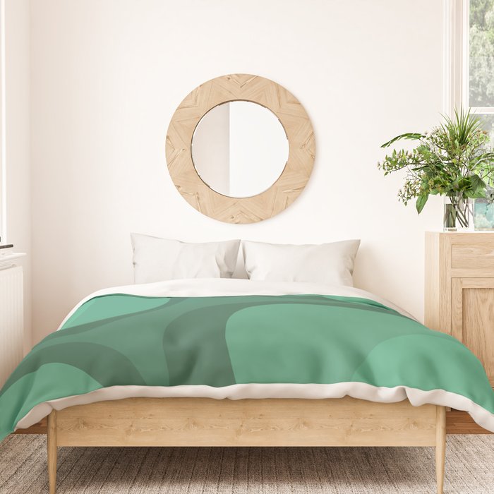 Retro Groove Mid Century Modern Minimal Abstract Emerald Green  Duvet Cover Gallery Image 3