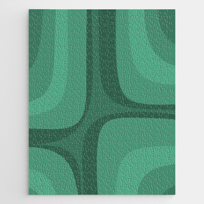 Retro Groove Mid Century Modern Minimal Abstract Emerald Green  Jigsaw Puzzle Gallery Image 1