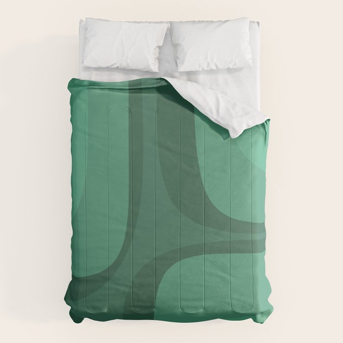 Retro Groove Mid Century Modern Minimal Abstract Emerald Green  Comforter Gallery Image 6