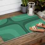 Retro Groove Mid Century Modern Minimal Abstract Emerald Green  Outdoor Rug Gallery Image 2