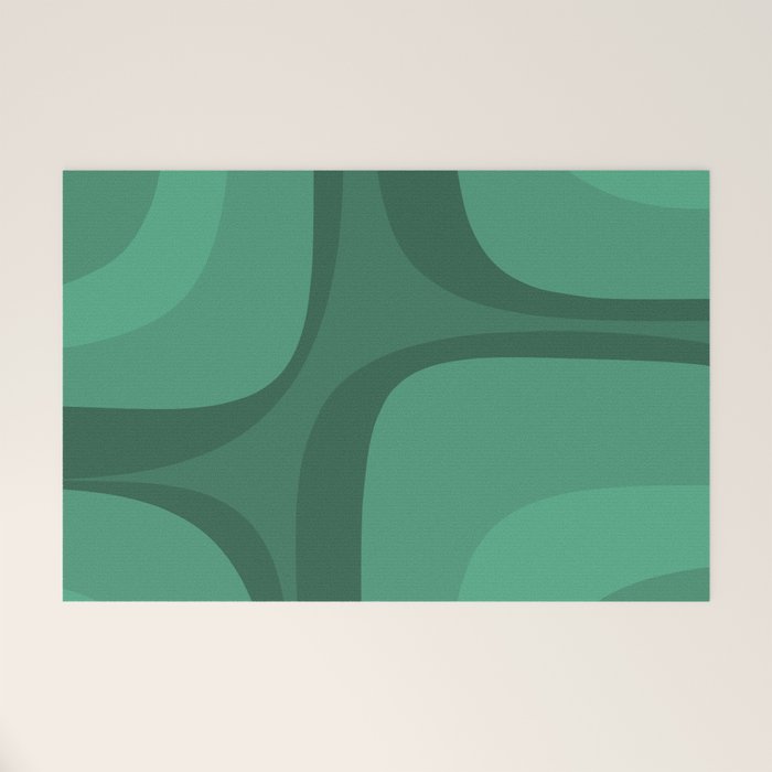 Retro Groove Mid Century Modern Minimal Abstract Emerald Green  Welcome Mat Gallery Image 1